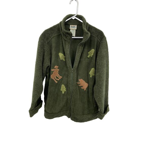 Northern Reflections Moose Tree Green Fleece Jacket Full Zip Size M - Picture 2 of 7